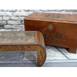 MODERN CHINESE CARVED CAMPHORWOOD TRUNK & SIMILAR COFFEE TABLE, trunk with carved figural and