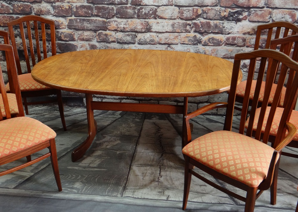 G-PLAN 'FRESCO' TEAK DINING TABLE and SET STAG CHAIRS, table 208cms wide (extended), the 7 dining
