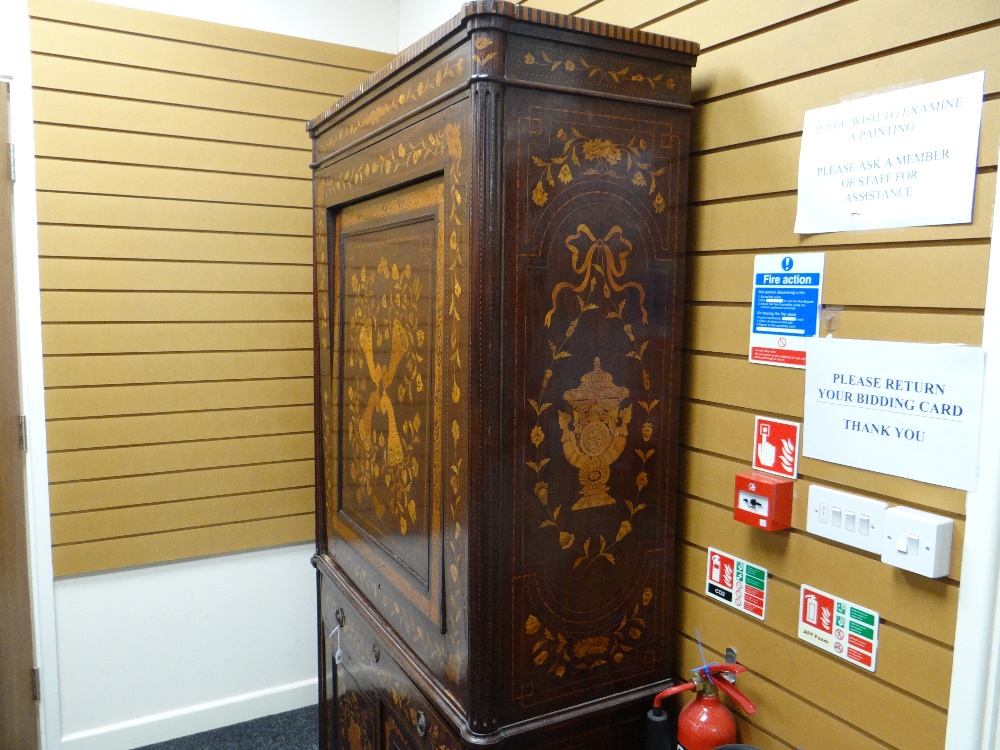 GOOD 19TH CENTURY DUTCH MARQUETRY WARDROBE stepped cornice above a single door with swivel mirror, - Image 10 of 22