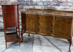 CONVERTED EDWARDIAN MAHOGANY CABINET, 116cms high and BURR WALNUT SERPENTINE SIDEBOARD, 139cms