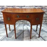 GEORGE III-STYLE MAHOGANY & SATINWOOD CROSSBANDED BOWFRONT SIDEBOARD, fitted frieze and two deep