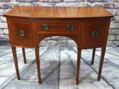 GEORGE III-STYLE MAHOGANY & SATINWOOD CROSSBANDED BOWFRONT SIDEBOARD, fitted frieze and two deep