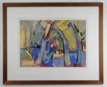 SUSAN SANDS mixed media - 'Blue Wood', 35 x 49.5cms Condition Report: appears in good condition,