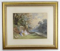 JOHN EDMUND BUCKLEY watercolour - Landscape and Figures, signed and dated 1857, gallery label verso,