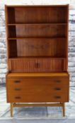 BORNHOLM MOBLER: MID-CENTURY DANISH TEAK BOOKCASE DESK, adjustable shelves above tambour cupboard