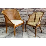 TWO 20TH CENTURY STAINED BEECH OCCASIONAL CHAIRS, with caned seats and sides (2)