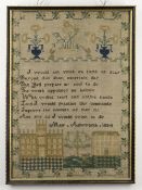 WILLIAM IV NEEDLEWORK SAMPLER, by Mary Ashworth 1834, decorated with flowering urns and squirrels