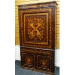 GOOD 19TH CENTURY DUTCH MARQUETRY WARDROBE stepped cornice above a single door with swivel mirror,