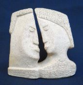 JUNE HIGGINS, clay - The Bonding, a pair of heads face to face, 16 x 15 x 10cms