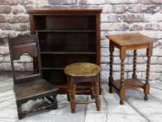 ASSORTED OCCASIONAL FURNITURE, comprising 17th Century oak side chair (cut down), stool, side