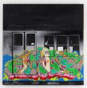 SHUCK ONE (French, b. 1970) acrylic on canvas - Metro Train, signed verso and numbered 4/4 and dated