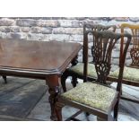 VICTORIAN WALNUT EXTENDING DINING TABLE & SIX GEORGIAN-style dining chairs, moulded top with rounded