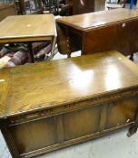 TWO DROP-LEAF TABLES & A BLANKET BOX, one oak table with barley twist gateleg base (3)