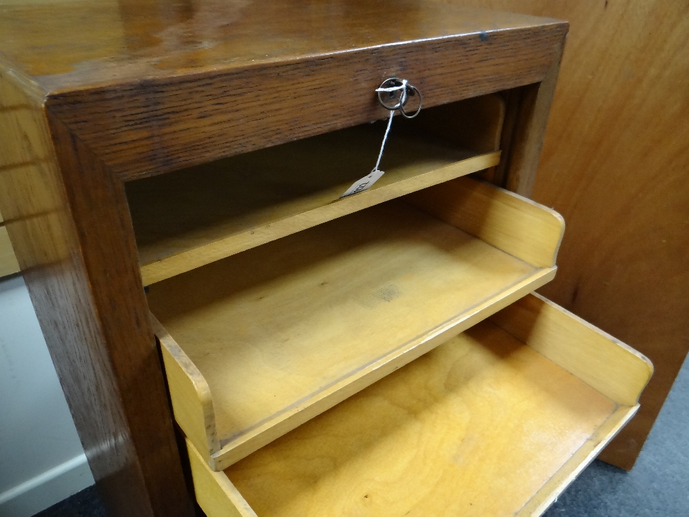 MID-CENTURY ELM TAMBOUR FRONT STATIONERY CABINET, fitted with 9 open faced drawers, key lock, 46.5 x - Image 7 of 14