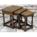 18TH CENTURY-STYLE NEST OF JOINED OAK OCCASIONAL TABLES, largest 54 x 41cms (3)