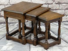 18TH CENTURY-STYLE NEST OF JOINED OAK OCCASIONAL TABLES, largest 54 x 41cms (3)