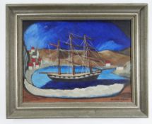 CHRISTOPHER WILLIAMS, oil on board - Ship in a Bottle, signed, inscribed and dated 1950