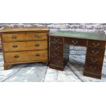 LATE GEORGE III MAHOGANY CHEST & GEORGIAN-STYLE PEDESTAL DESK, chest fitted with three long drawers,