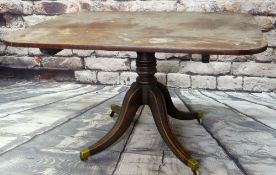 REGENCY MAHOGANY BREAKFAST TABLE, rectangular tilt-action top on ringed column support, channel-