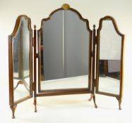 QUEEN ANNE-STYLE WALNUT TRIPLE GLASS DRESSING TABLE MIRROR, parcel gilt inner moulding, cabriole