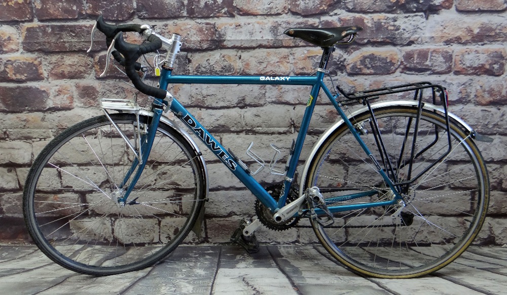 DAWES GALAXY TOURING BICYCLE, teal 22" frame, Shimano Deore 3x9 speed gears, Brooks leather saddle