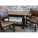 MATCHED ELIZABETHAN-STYLE CARVED OK DINING SUITE, comprising refectory table 183 x 83cms, six