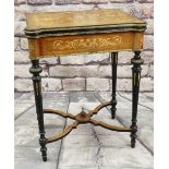 VICTORIAN LOUIS XVI STYLE EBONISED KINGWOOD MARQUETRY & GILT METAL MOUNTED CARD TABLE, foldover