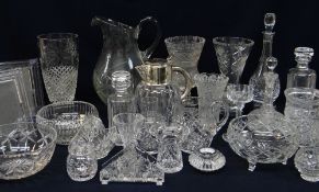 ASSORTED ANTIQUE & MODERN CUT GLASS, including large water jug, silver plate mounted claret jug,