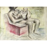 ERIC MALTHOUSE pencil and pastel on paper - artist's wife and baby, signed with initials, circa