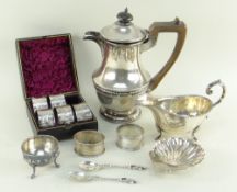 MIXED GROUP OF ANTIQUE SILVER, comprising coffee pot, Birmingham 1935; sauce boat, Sheffield 1912,