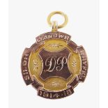 9CT GOLD PENDANT engraved with initials and date 1914-18, in vintage H. Samuel vintage box, 5.4gms