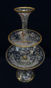 ENAMELLED GLASS TIERED COMPORT, probably for the Turkish market, decorated with red and blue