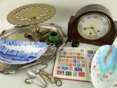 ASSORTED VINTAGE COLLECTABLES including Smith's oak cased mantel clock with engraved presentation