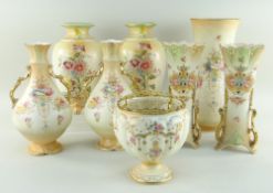 COLLECTION OF BLUSH IVORY CHINA, comprising a pair of Wiltshaw & Robinson Carlton Ware ovoid