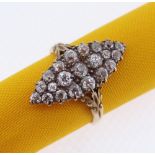 18CT GOLD MARQUISE DIAMOND ENCRUSTED RING, set with twenty-one old European cut diamonds of