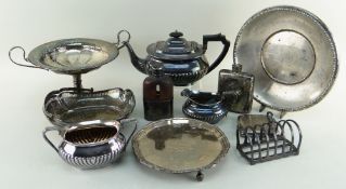 ASSORTED SILVER & PLATE; including a presentation silver waiter, Sheffield 1910, 21cm diam.,