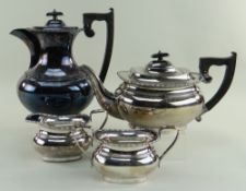 MODERN SILVER OVAL FOUR-PIECE TEA SERVICE, EDWARD VINER, SHEFFIELD 1963, with reeded edges,