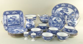 WEDGWOOD BONE CHINA TEA & COFFEE SET, printed in blue with fallow dear, including teapot, coffee