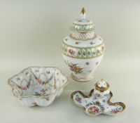 COLLECTION OF DRESDEN PORCELAIN, all painted with bright summer flowers and gilt, comprising ovoid