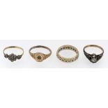 FOUR LADIES 9CT GOLD & SILVER RINGS set with semi-precious stones to simulate diamonds, 8.9gms