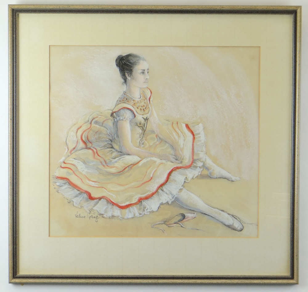 VALERIE GANZ mixed media - seated female ballet dancer, signed, 40 x 44cms Provenance: private - Image 2 of 2