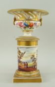 EARLY 19TH CENTURY PORCELAIN VASE, probably Minton, modelled as a classical urn on a column and