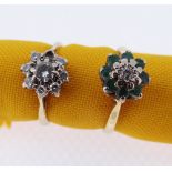 TWO 18CT GOLD FLOWER HEAD RINGS comprising emerald and diamond illusion set example and similar