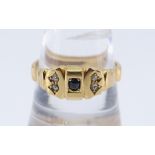 18CT GOLD SAPPHIRE & DIAMOND RING, ring size T / U, 4.9gms, in black square ring box Condition