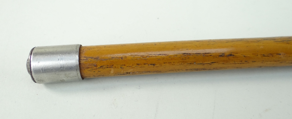 EDWARDIAN SPECIMEN WOOD WALKING CANE, swollen handle with Maltese cross and red wax/silver metal - Image 4 of 5