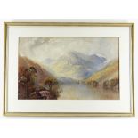 WILLIAM HALL (d. circa 1885) watercolour - highland loch view with mountains in the distance, signed