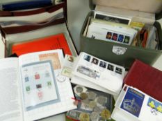 ASSORTED COINS, STAMPS & FIRST DAY COVERS comprising 1986 USA silver one dollar, 1819 & 1889
