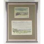 LEWIS ALLAN two watercolours framed together - landscapes, signed and dated 1970, 12 x 18cms and 9 x