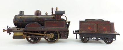 BING GAUGE 1 LIVE STEAM 0-4-0 LOCOMOTIVE 2631 and TENDER, in Midland Railway maroon livery, with