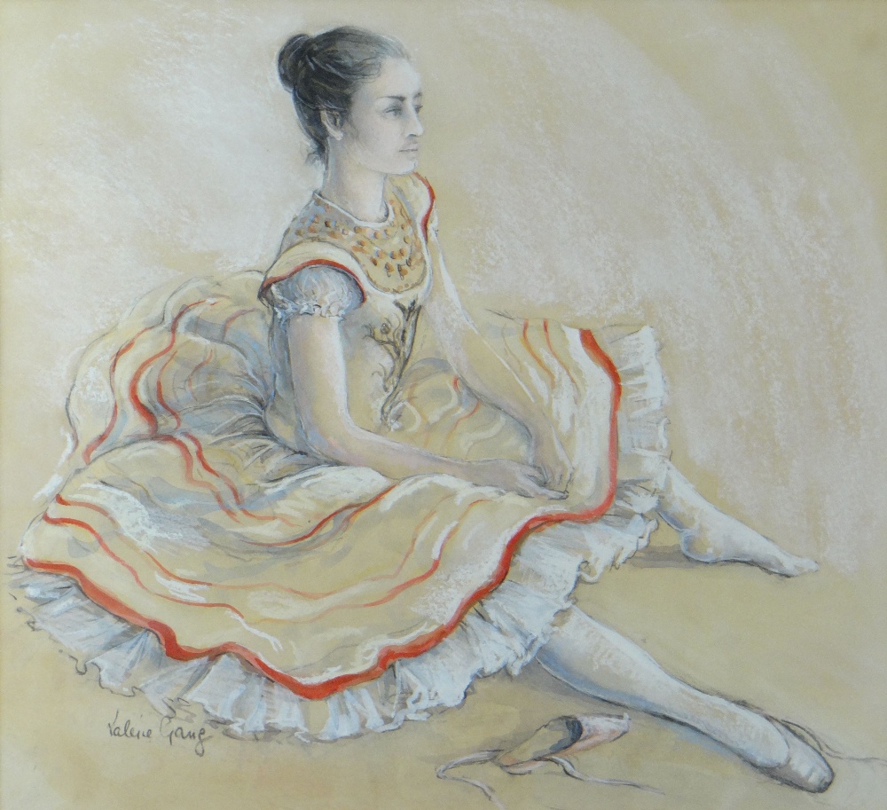VALERIE GANZ mixed media - seated female ballet dancer, signed, 40 x 44cms Provenance: private